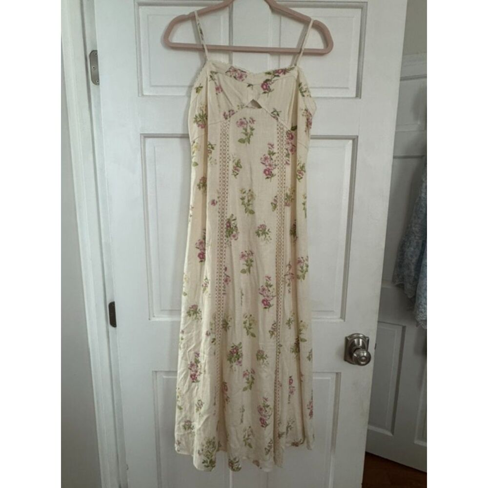 NWT Caroline Constas cream floral linen blend midi dress.